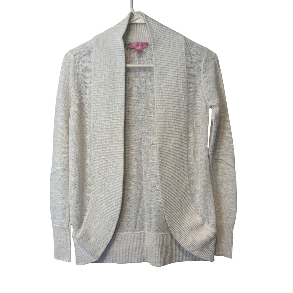 Lilly Pulitzer Amalie White Open Front Cardigan Ribbed Shawl Collar Sweater XS‎